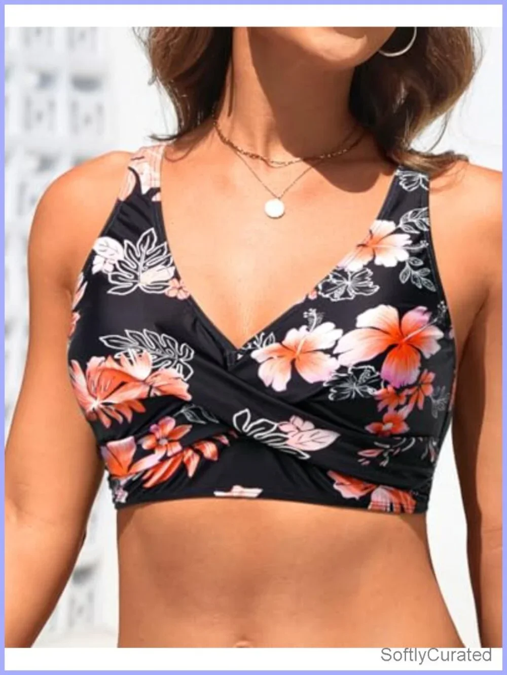 Full Coverage Push Up Bikini Top V Neck Crossover Front Swim Top